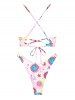 Lace Up Sun and Moon Star Print Bikini Swimwear -  