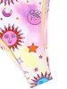 Lace Up Sun and Moon Star Print Bikini Swimwear -  