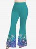 Plus Size Glitter Flower Print Flare Pants -  