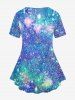 T-shirt Galaxie Fleur Imprimée de Grande Taille à Paillettes - Bleu 5x | US 30-32