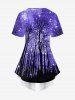 T-shirt Galaxie Arbre et Galaxie Imprimés de Grande Taille à Paillettes - Pourpre  5x | US 30-32