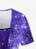 T-shirt Galaxie Arbre et Galaxie Imprimés de Grande Taille à Paillettes - Pourpre  5x | US 30-32