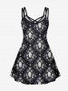 Gothic Skulls Cat Bat Tombstone Ghost Print Crisscross Cami Dress -  