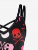 Gothic Skulls Print Crisscross Cami Dress -  