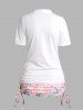 Flower Leaf Print Crossover Cinched Long Faux Twinset T Shirt -  