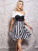 Contrast Colorblock Stripe Lace Up Skew Collar Asymmetric Dress -  