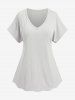 Plus Size V Neck Solid Color Top and Shorts Pajamas Set -  