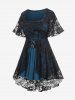 T-shirt Double Couche en Dentelle Fleurie de Grande Taille - Bleu profond M | US 10