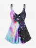 Plus Size Ruched Galaxy Moon Stars Print Boyleg Tankini Swimsuit -  