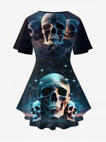 Gothic Skulls Glitter Print Crisscross Short Sleeve T-Shirt