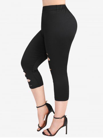 Plus Size Cutout Skinny Capri Leggings - BLACK - 1X | US 14-16