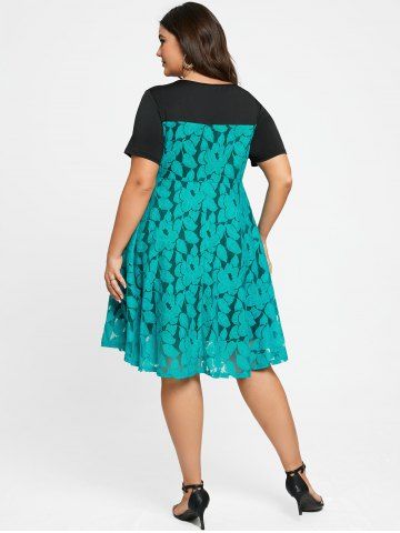 Plus Size Chain Panel Twisted Double Layered Lace Dress