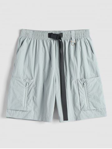 Buckle Strap Design Zip Pocket Cargo Shorts - GRAY - XL