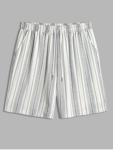 Vertical Striped Drawstring Lined Summer Vacation Casual Shorts - WHITE - XXL
