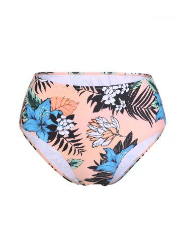 Leaf Flower Print High Waisted Swimwear Briefs - LIGHT PINK - XXXL