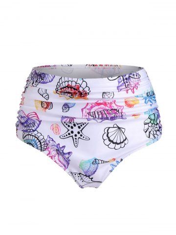 Starfish Shell Marine Print High Waist Swim Briefs - LIGHT PINK - 3XL