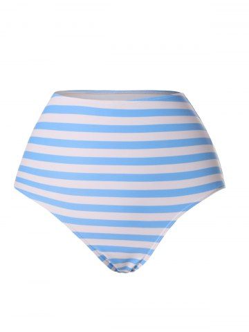 Contrasting Stripe Print High Waist Swimming Briefs - WHITE - XXL