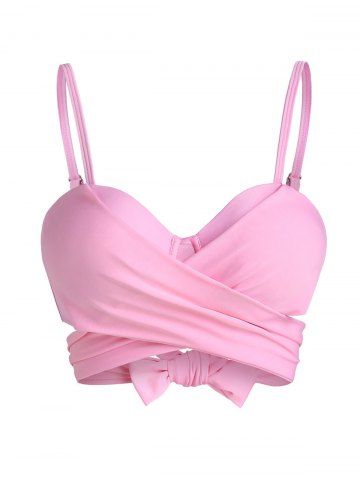 Solid Color Crossover Bowknot Spaghetti Strap Swim Top - LIGHT PINK - M