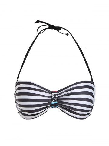 Striped Print Padded Wire Free Halter Bikini Bra Top - BLACK - S