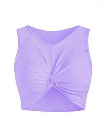 Plain Color Scoop Neck Twisted Tankini Top - LIGHT PURPLE - 3XL