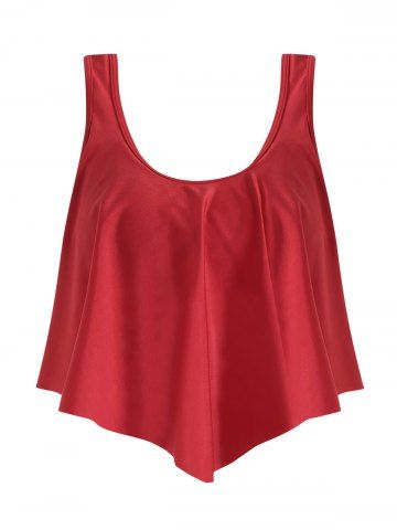 Solid Color Flounce Dual Strap Padded Swim Top - RED - L