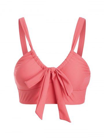 Plain Color Bowknot Padded Strap Tankini Swimsuit Top - LIGHT PINK - S