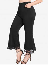 Plus Size Lace Panel Pocket Pull On Flare Pants -  