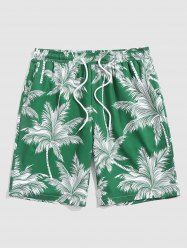 Hawaiian Coconut Trees Pattern Drawstring Vacation Board Shorts -  