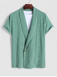 Rose Jacquard Lapel Collar Single Button Short Sleeves Shirt -  