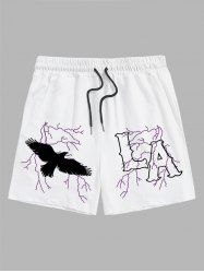 Letter LA Eagle Graphic Printed Drawstring Casual Shorts -  