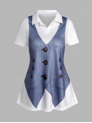 Faux Denim Vest 3D Print Short Sleeve T-shirt -  