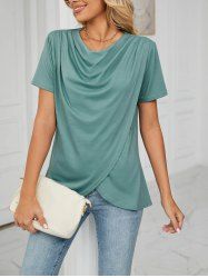 Solid Color Ruched Draped Tulip Hem Short Sleeve T-shirt -  