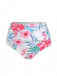Flower Print High Waisted Ruched Swim Briefs -  