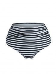 Striped Print Ruched High Waisted Swimsuit Briefs -  