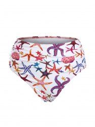 Starfish Print High Waisted Ruched Swimsuit Briefs -  