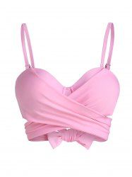 Solid Color Crossover Bowknot Spaghetti Strap Swim Top -  