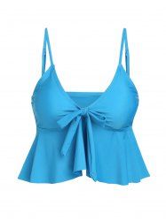 Plain Color Bowknot Tied Flounce Spaghetti Strap Padded Tankini Swimsuit Top -  