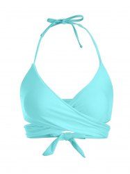 Crossover Tied Back Padded Halter Tankini Top -  