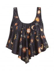 Sun Moon Star Print Pointed Hem Padded Swimwear Top -  