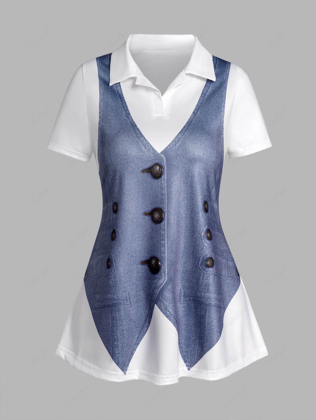 Best Faux Denim Vest 3D Print Short Sleeve T-shirt  