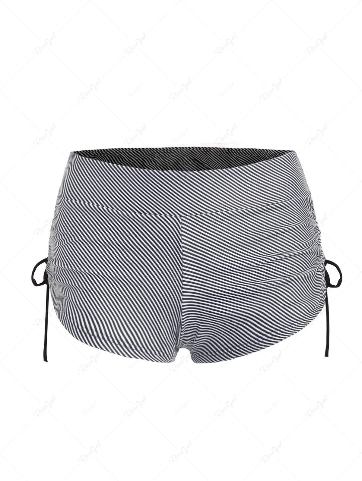 Affordable Allover Stripe Print Cinched Swim Boyshorts  