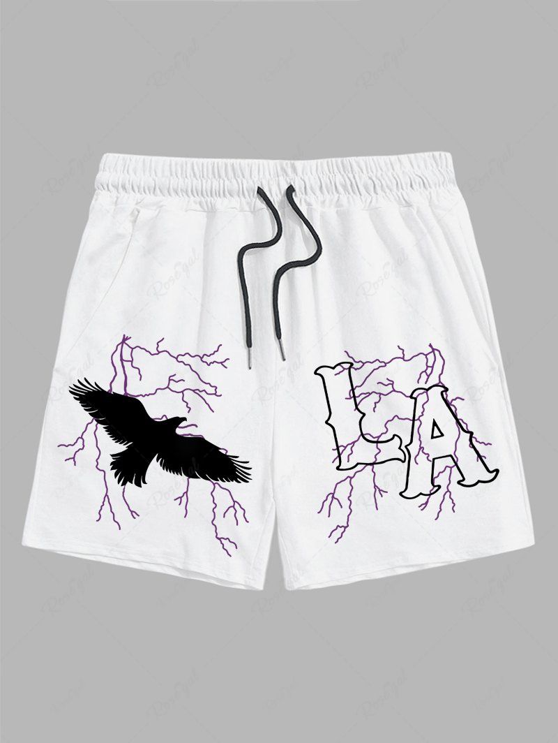 New Letter LA Eagle Graphic Printed Drawstring Casual Shorts  