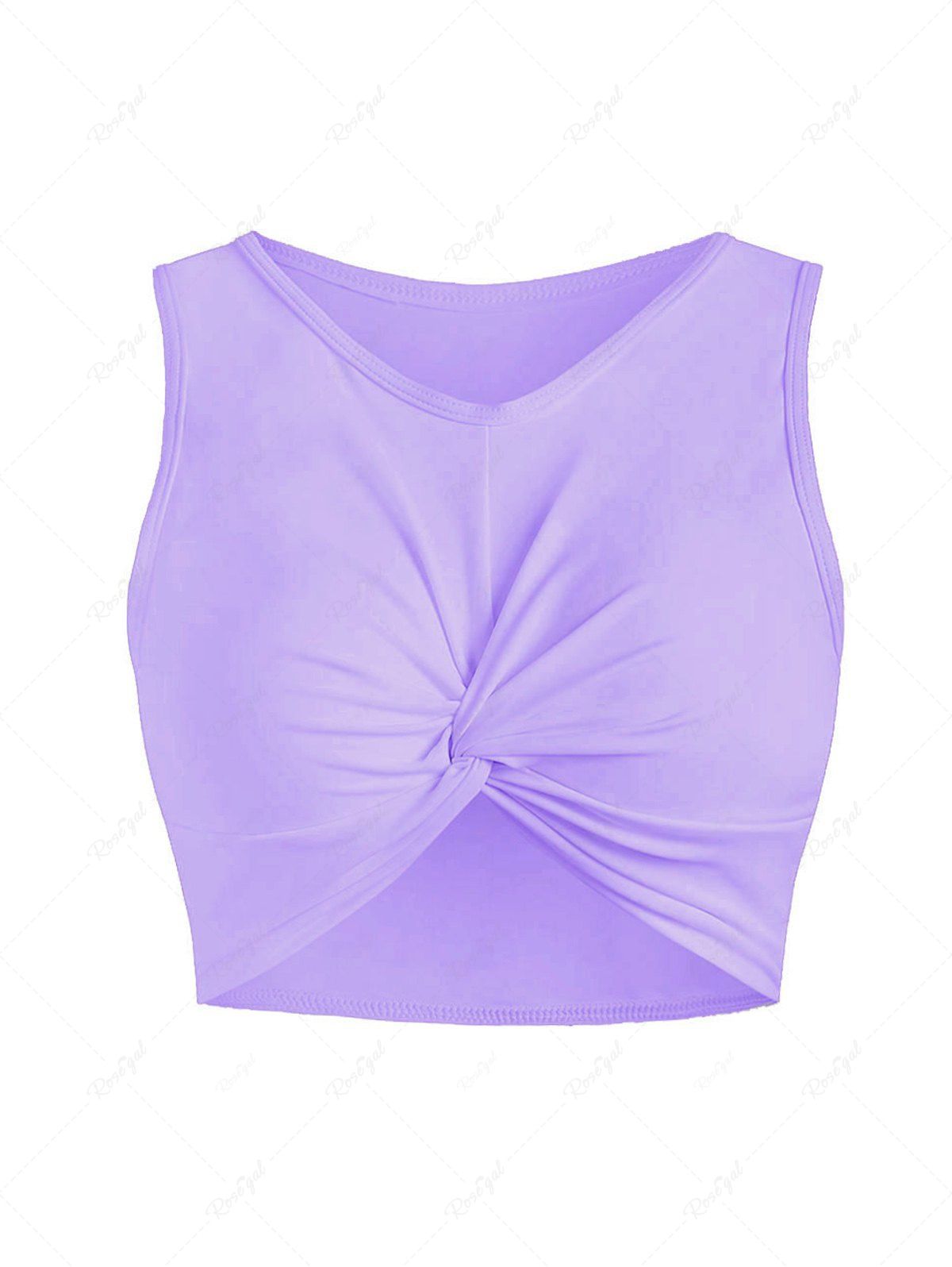 Outfit Plain Color Scoop Neck Twisted Tankini Top  
