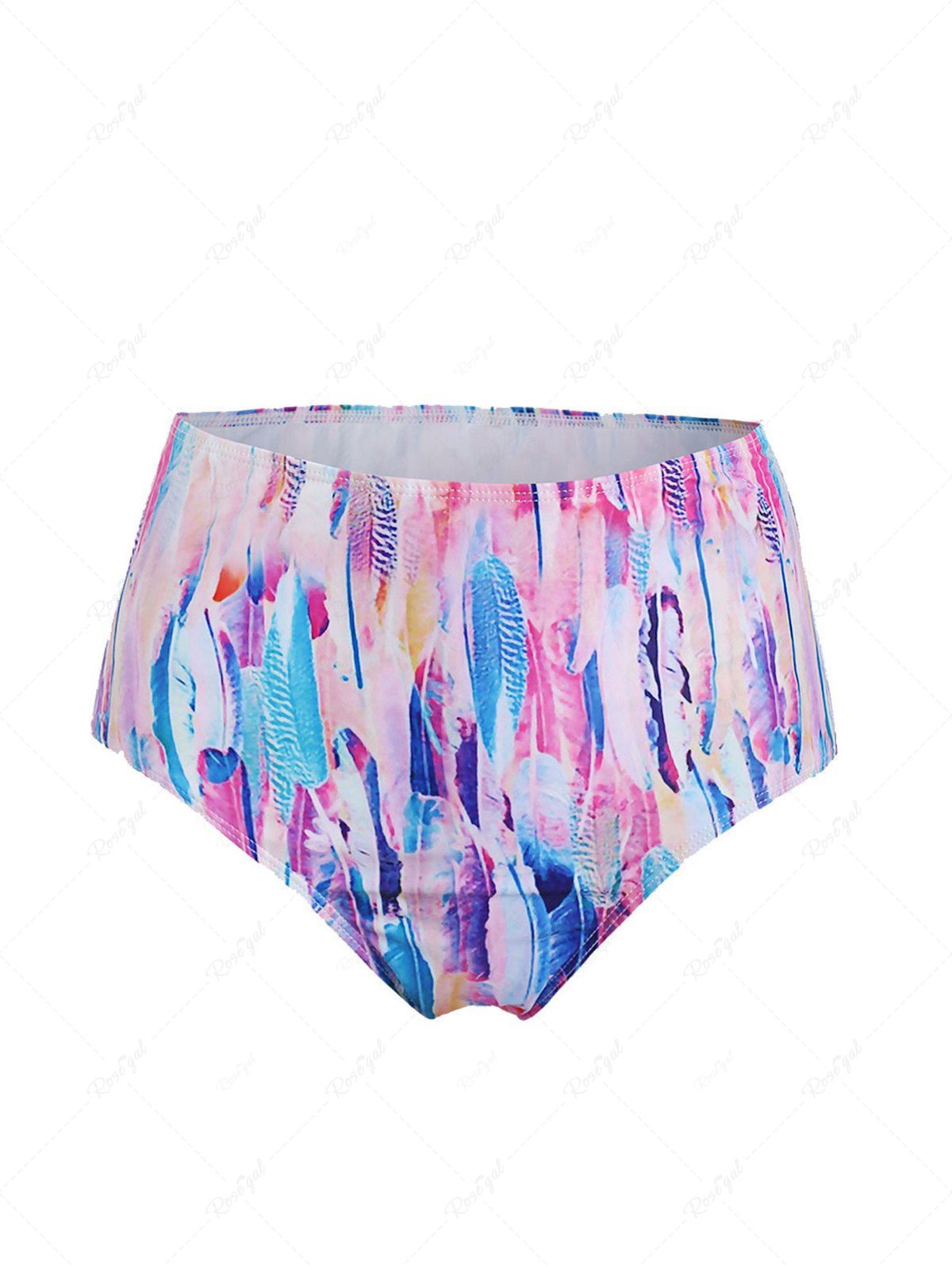 New Feather Print High Waisted Swimsuit Briefs  