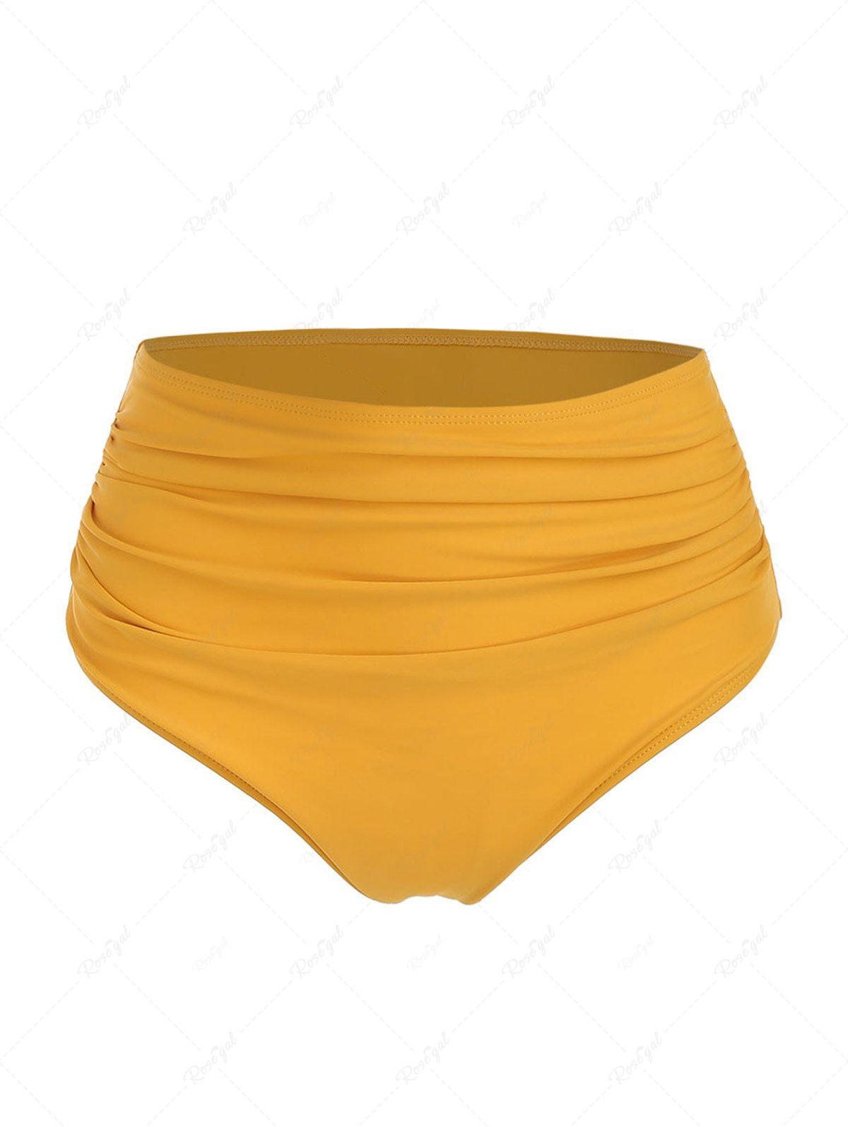 Buy High Waisted Ruched Plain Color Swim Briefs  