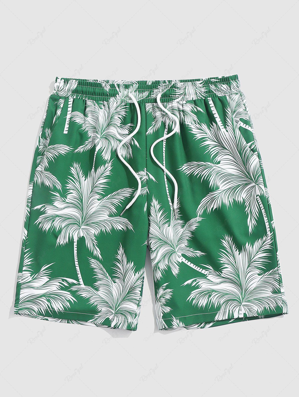 New Hawaiian Coconut Trees Pattern Drawstring Vacation Board Shorts  