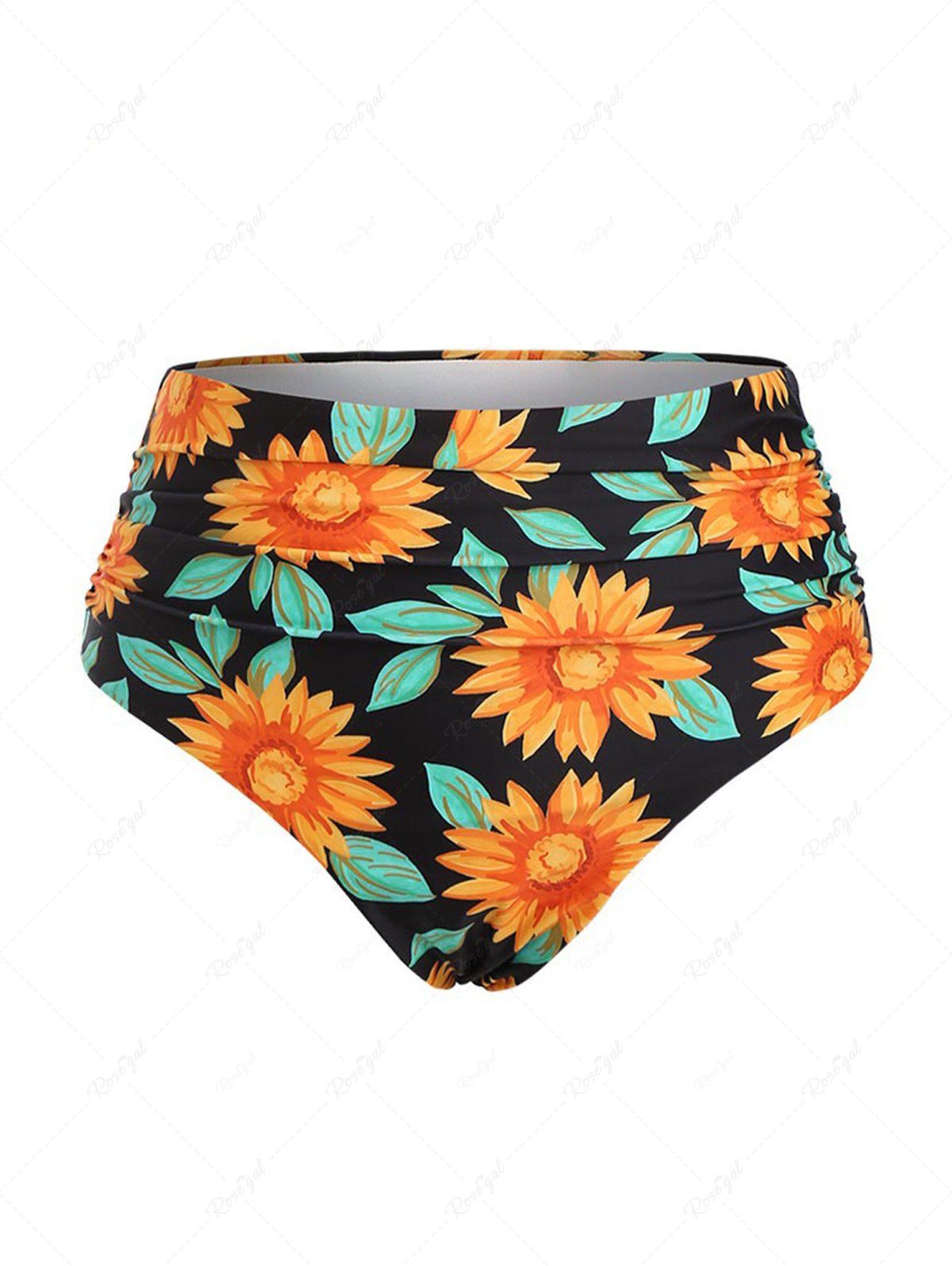 Shop Sunflower Leaf Print High Waisted Ruched Swimsuit Bottom  