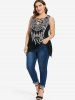 Plus Size Feather Print Criss Cross Tank Top -  