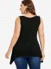 Plus Size Feather Print Criss Cross Tank Top -  