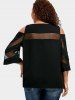 T-shirt Panneau en Maille en Couleur Unie à Epaule Dénudée de Grande Taille - Noir M | US 10